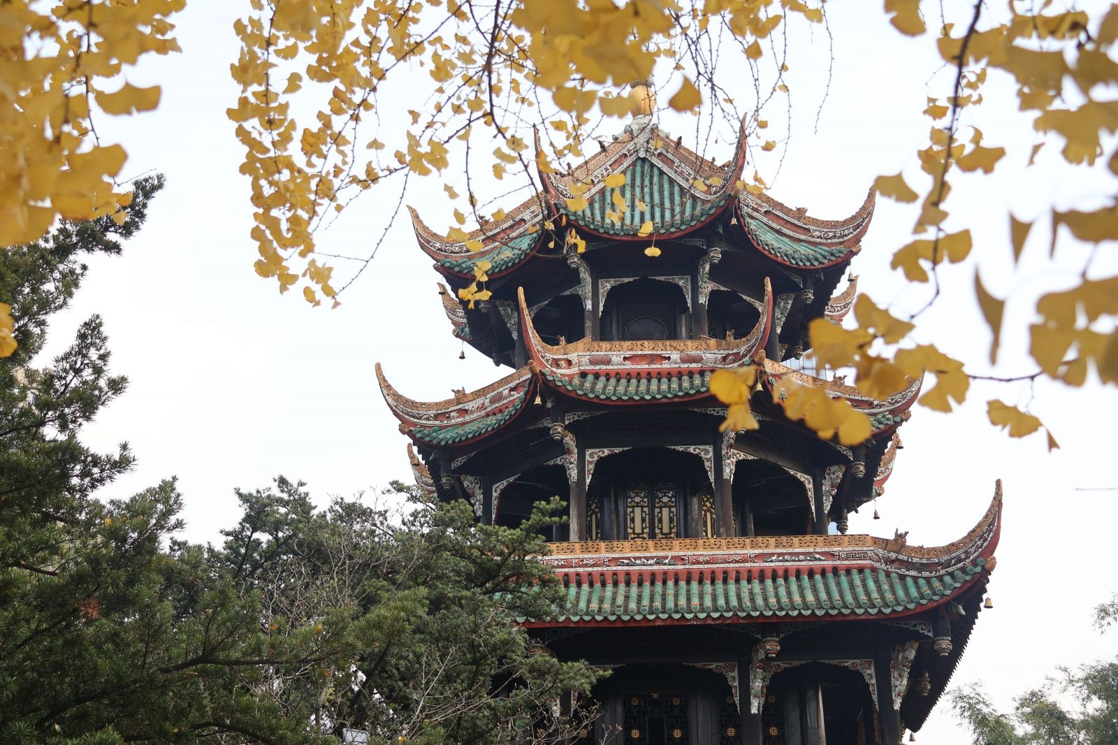Traditional architecture and bamboo inside Wangjiang Pavilion Park