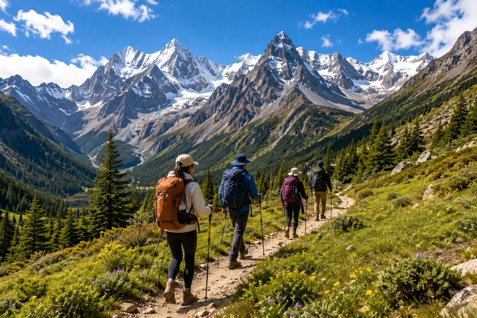 Hikers in the mountains of Western Sichuan