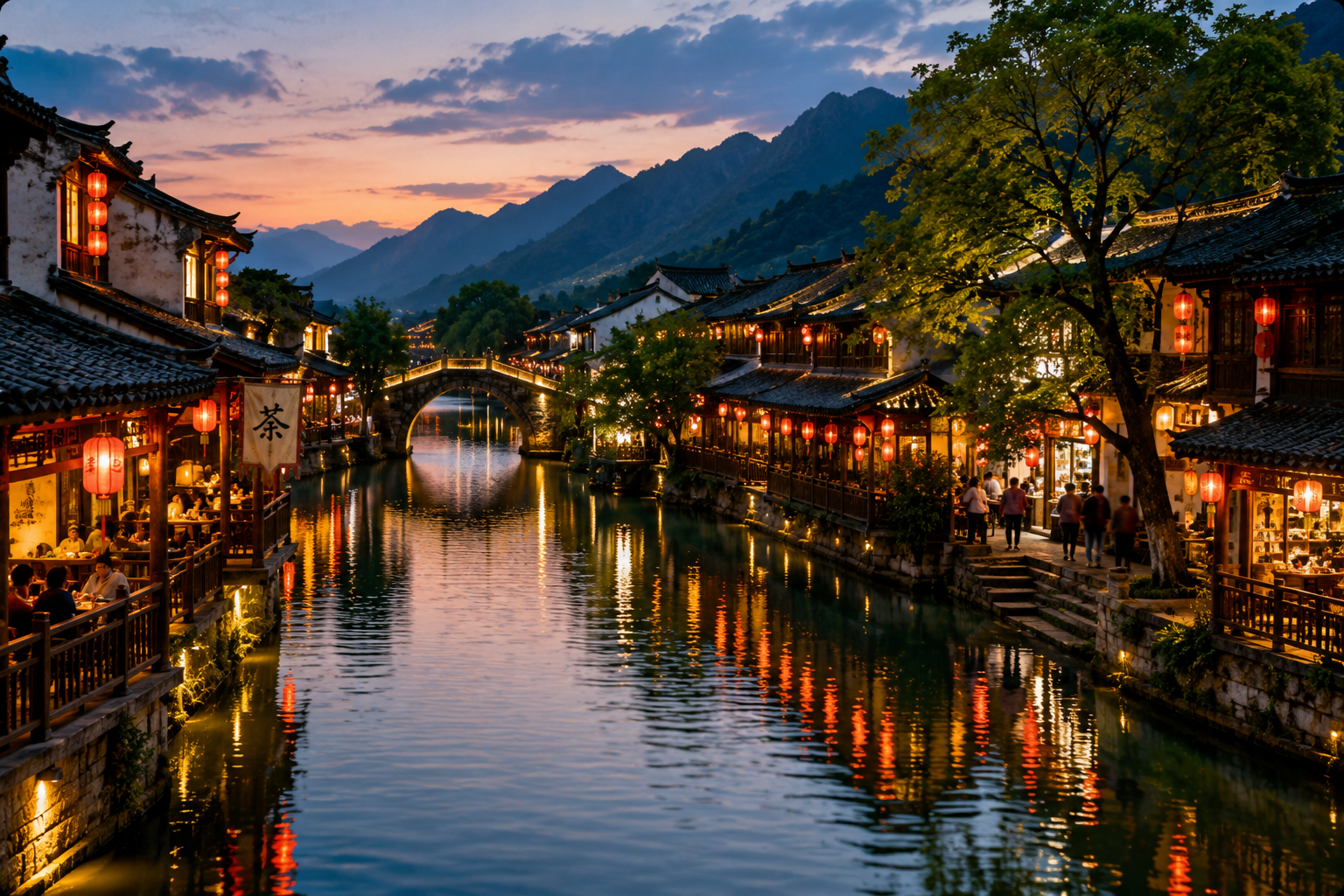 Historic street with lanterns